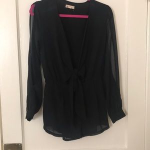 Black  front-tie romper